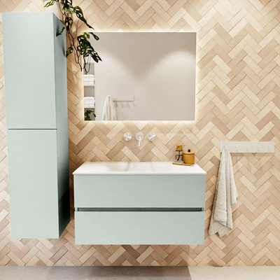 Mondiaz VICA Ensemble de meuble de salle de bain - 90cm - meuble sous-vasque greey - 2 tiroirs - lavabo cloud milieu - sans trous de robinet - version haute de 60cm - talc