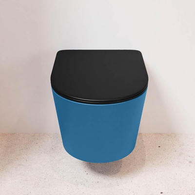 Mondiaz LAVIE hangtoilet – spoelrandloos – 36 x 53 cm – met softclose zitting – Jeans (blauw), zitting Urban (zwart)