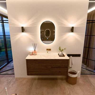Mondiaz CIRO-DLUX Badkamermeubelset - 120x45x50cm - Solid surface wastafel Ostra - 1 wasbak Midden - zonder kraangaten - 2 lades - Dusk