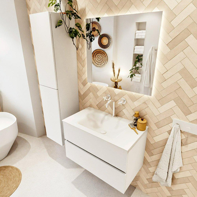 MONDIAZ VICA meuble sous lavabo 80cm Talc 2 tiroirs. Lavabo CLOUD centre 1 trou de robinet, couleur Talc.