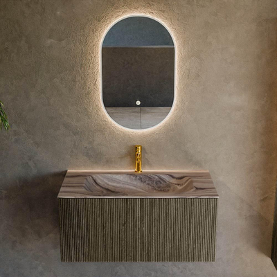 MONDIAZ KURVE-DLUX 90cm badmeubel kleur Shadow met 1 lade en 0 deuren. Wastafel BIG SMALL Midden 1 kraangat Sombra.