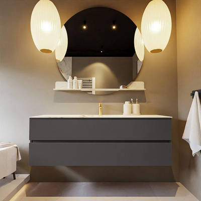 Mondiaz VICA-DLUX ensemble de meuble de salle de bain - 150cm - meuble sous-vasque gris foncé - 2 tiroirs - lavabo encastré nuage milieu - 1 trou de robinet - version haute de 60cm - frape