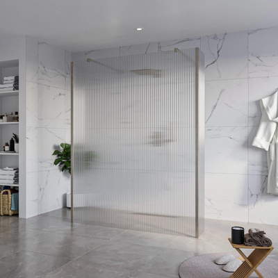 FugaFlow Eccelente Vetro Vrijstaande inloopdouche badkamer - 160x200cm - Helder geribbeld - antikalk - 8mm veiligheidsglas - 2 zijwanden 40cm - met wandarmen en hoekprofielen - Gunmetal -