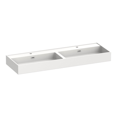 BRAUER Gravity vasque 140x46x2cm - 2 bassins - 2 trous de robinet - marbre minéral - blanc soie