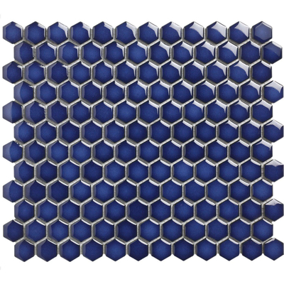 The Mosaic Factory Barcelona Carrelage mosaïque hexagonal 26x30cm pour le mur et pour l'intérieur et l'extérieur porcelaine verni résistant au gel Bleu de cobalt brillant