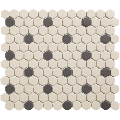The Mosaic Factory London mozaïektegel - 26x30cm - 5mm - hexagon - R11 - mat wit + zwart (wit)