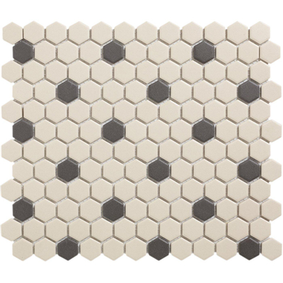 The Mosaic Factory London Carrelage hexagonal 2.3x2.3x0.6cm pour le sol pour l'intérieur et l'extérieur résistant au gel porcelaine non verni 18 points Blanc/Noir