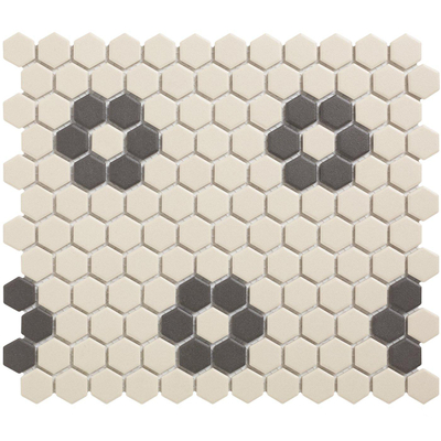 La Mosaic Factory London carreau mosaïque - 26x30cm - carrelage mural et de sol - Hexagone/Hexagone - Porcelaine Blanc + Noir Mat
