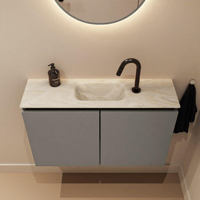 MONDIAZ TURE-DLUX Meuble toilette - 80cm - Smoke - EDEN - vasque Ostra - position centrale - 1 trou de robinet