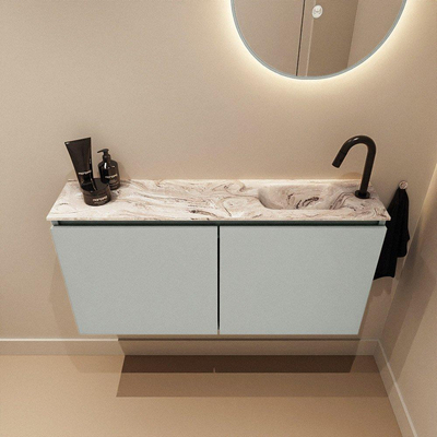MONDIAZ TURE-DLUX 100cm toiletmeubel Greey. EDEN wastafel Glace positie rechts. Met 1 kraangat.
