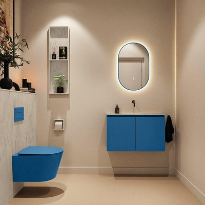 MONDIAZ TURE-DLUX Meuble WC 80 cm Jeans. EDEN lavabo Opalo position milieu. Sans trou de robinet.