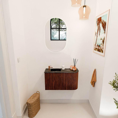 Mondiaz JOYA-DLUX 71.6cm toiletmeubel - ronding rechts kleur Ruby - Wastafel FAYE positie Links 1 kraangat kleur Lava.