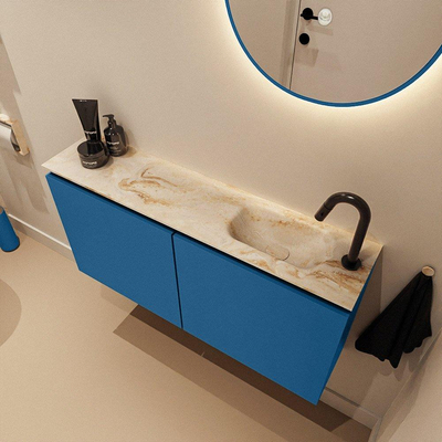 MONDIAZ TURE-DLUX Meuble de toilette 100cm Jeans. EDEN lavabo Frappe position droite. Avec 1 trou de robinet.