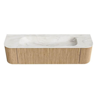 MONDIAZ KURVE-DLUX 170cm Meuble salle de bain avec module 25 G et D - couleur Oak - 1 tiroir - 2 portes - vasque BIG LARGE centre - sans trou de robinet - couleur Ostra