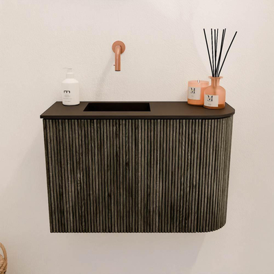 Mondiaz JOYA 61.6cm toiletmeubel - ronding rechts kleur Shadow - Wastafel FAYE positie Links Zonder kraangat kleur Urban.