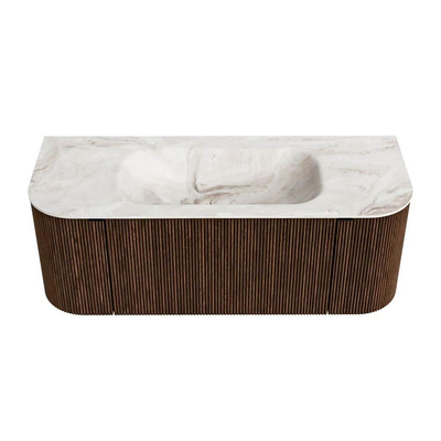 MONDIAZ KURVE-DLUX Meuble de salle de bains 120 cm avec module 25 Len R couleur Walnut avec 1 tiroir et 2 portes. Lavabo BIG SMALL central 1 trou de robinet couleur Frappe.