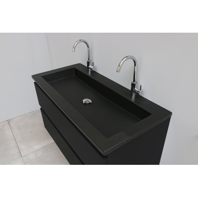 Basic Bella Meuble salle de bains avec lavabo acrylique Noir avec miroir 100x55x46cm 2 trous de robinet Noir mat