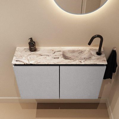 MONDIAZ TURE-DLUX Meuble toilette - 80cm - Plata - EDEN - vasque Glace - position droite - 1 trou de robinet