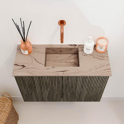 Mondiaz JOYA-DLUX Meuble de toilette 60cm - couleur Shadow - Lavabo FAYE position Milieu Sans trou de robinet couleur Arena