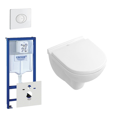 Villeroy & Boch O.novo compact toiletset bestaande uit inbouwreservoir, toiletpot, toiletzitting en bedieningsplaat wit