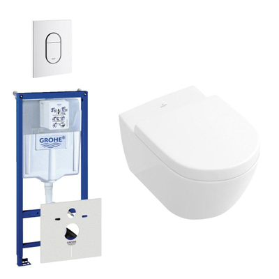 Villeroy & Boch Subway 2.0 toiletset bestaande uit inbouwreservoir, toiletpot, toiletzitting en verticale bedieningsplaat wit