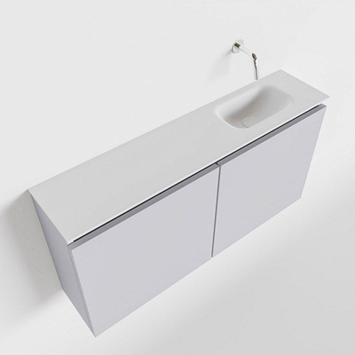 MONDIAZ TURE Toiletmeubel 100x23x50cm met 0 kraangaten 2 deuren cale mat Wastafel Eden rechts Solid Surface Wit