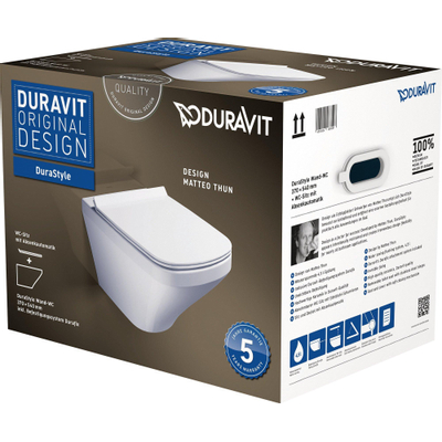 Duravit Durastyle WC suspendu à fond creux 37x54cm avec fixation cachée et abattant frein de chute blanc