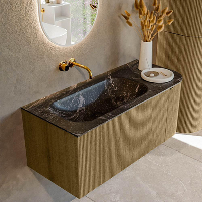Mondiaz KURVE-DLUX Ensemble de meuble salle de bain - 105x46x40cm - 1 tiroir - 1 porte - lavabo en solid surface - gauche - sans trou de robinet - Dusk