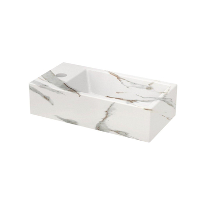 Riho Livit Tiny Fontein - 1 kraangat links - 41x20.5x10.5cm - incl afvioerplugkeramiek - marmer wit OUTLETSTORE