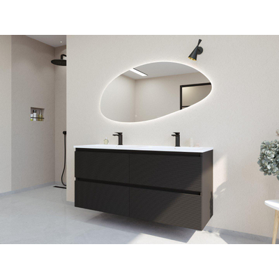 HR Infinity XXL ensemble de meubles de salle de bain 3d 140 cm 2 vasques en céramique gala blanc 2 trous de robinet 4 tiroirs noir mat
