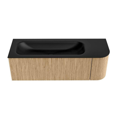 MONDIAZ KURVE 135cm Meuble salle de bain avec module 25 D - couleur Oak - 1 tiroir - 1 porte - vasque BIG MEDIUM gauche - sans trous de robinet - Urban