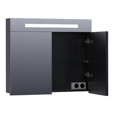 BRAUER 2.0 Armoire toilette 80x70x15cm avec 2 porte et éclairage LED Black Wood