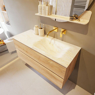 Mondiaz VICA-DLUX ensemble de meuble de salle de bain - 110cm - meuble sous-vasque chêne blanchi - 2 tiroirs - lavabo encastré cloud droite - sans trous de robinet - version haute de 60cm - ostra