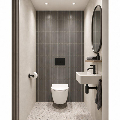 Adema Salina 2.0 Toiletset - 48.5x36x32cm - diepspoel - spoelrandloos - QeramiQ inbouwreservoir - softclose - quickrelease - toiletzitting - mat zwarte kunststof bedieningsplaat - rechthoekige knoppen - wit