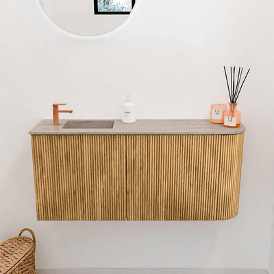 Mondiaz JOYA-DLUX 91.6cm toiletmeubel - ronding rechts kleur Oak - Wastafel FAYE positie Links 1 kraangat kleur Saba.