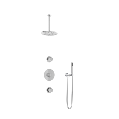 Hotbath Buddy IBS1 Ensemble de douche de tête - 2 robinets d'arrêt - bras de plafond 30 cm - douche de tête ronde 20 cm - douchette barre - chrome