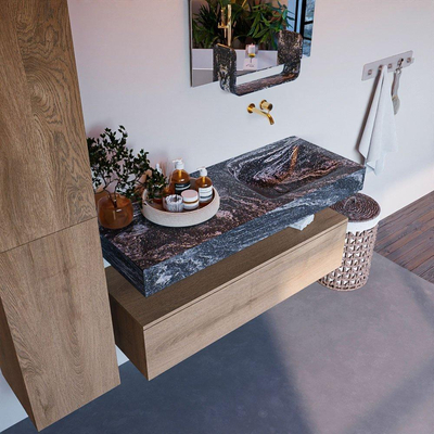 MONDIAZ ALAN - DLUX Badkamermeubelset - 120cm - onderkast - Washed Oak - 1 lade - vrijhangende wastafel - wasbak rechts - 0 kraangaten - Lava