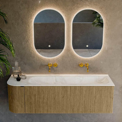 Mondiaz KURVE-DLUX Ensemble de meubles de salle de bains - 145x46x40cm - 1 tiroir - 1 porte - vasque solid surface - droite - sans trou de robinet - Dusk