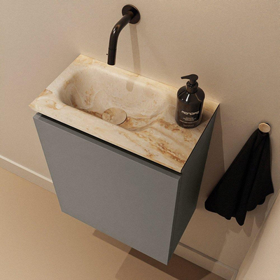 MONDIAZ TURE-DLUX Meuble de WC 40 cm Smoke. EDEN lavabo Frappe position gauche. Sans trou de robinet.