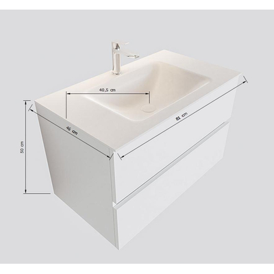 MONDIAZ VICA Badkamermeubelset - 80cm- onderkast army- 2 lades - wastafel cloud midden - zonder kraangat XL versie 60cm hoog