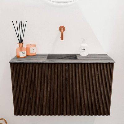 Mondiaz JOYA-DLUX 70cm toiletmeubel - kleur Walnut - Wastafel FAYE positie Midden Zonder kraangat kleur Sombra.