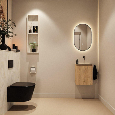 MONDIAZ TURE-DLUX Meuble toilette - 40cm - Washed Oak - EDEN - vasque Ostra - position droite - sans trou de robinet