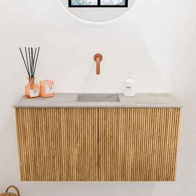 Mondiaz JOYA-DLUX 80cm toiletmeubel - kleur Oak - Wastafel FAYE positie Midden Zonder kraangat kleur Glace.