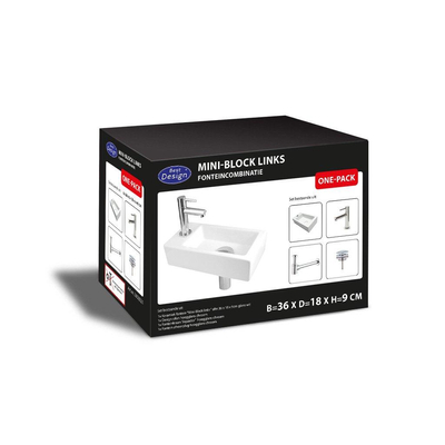 Best Design One Pack Ensemble lavabo pour toilettes - 36x18cm - robinet à gauche - blanc