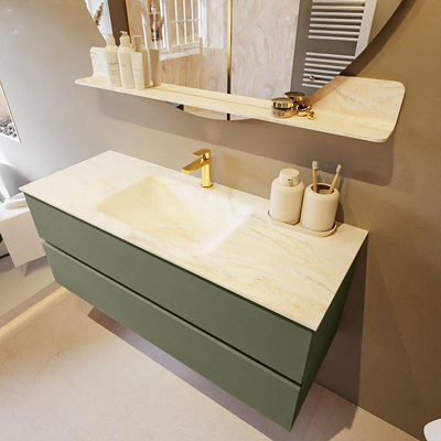 Mondiaz VICA-DLUX Ensemble de meuble de salle de bain - 120cm - meuble sous-vasque armée - 2 tiroirs - lavabo encastré nuage milieu - 1 trou de robinet - version haute 60cm - ostra