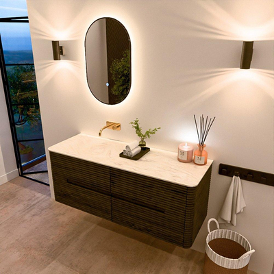 Mondiaz CIRO-DLUX Meuble de salle de bains - 130x45x50cm - Plan de toilette en solid surface Ostra - 1 vasque à gauche - sans trous de robinetterie - 4 tiroirs - Shadow
