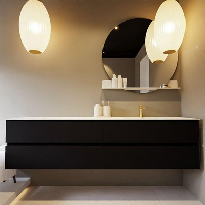 Mondiaz VICA-DLUX ensemble de meuble de salle de bain - 200cm - meuble sous-vasque urbain - 4 tiroirs - lavabo encastré cloud droite - 1 trou de robinet - version haute de 60cm - opalo