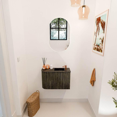 Mondiaz JOYA-DLUX 61.6cm toiletmeubel - ronding links kleur Shadow - Wastafel FAYE positie Rechts 1 kraangat kleur Lava.