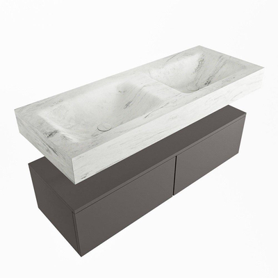 Mondiaz ALAN-DLUX Ensemble de meuble - 120cm - meuble Dark grey mat - 2 tiroirs - Lavabo Cloud Opalo suspendu - vasque Gauche et droite - 2 trous de robinet