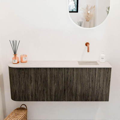 Mondiaz JOYA-DLUX Meuble de salle de bains 111.6cm - arrondi gauche couleur Shadow - Vasque FAYE position Droite Sans trou de robinet couleur Meli